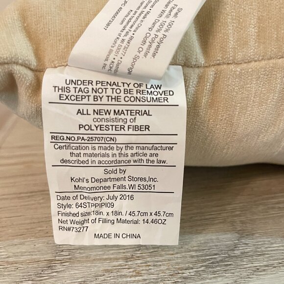 New Christmas Throw Pillow Joy To The World Ivory Velour Gold Sequin 18" Square - Picture 6 of 6